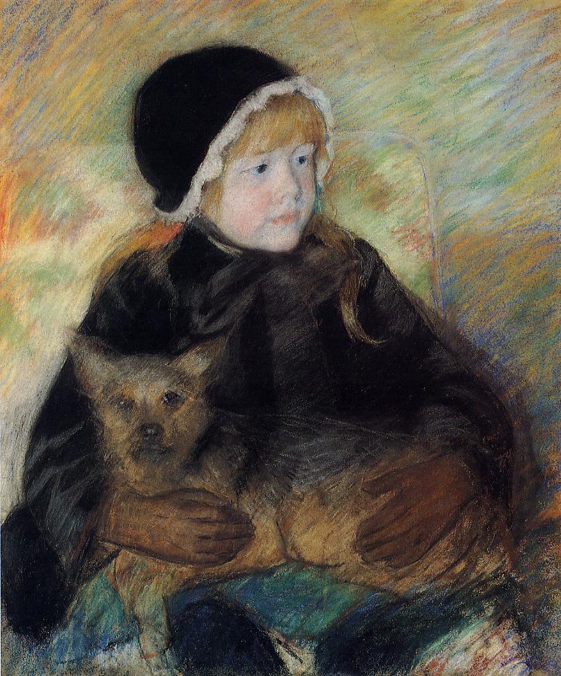 Elsie Cassatt Holding a Big Dog - Mary Cassatt Painting on Canvas